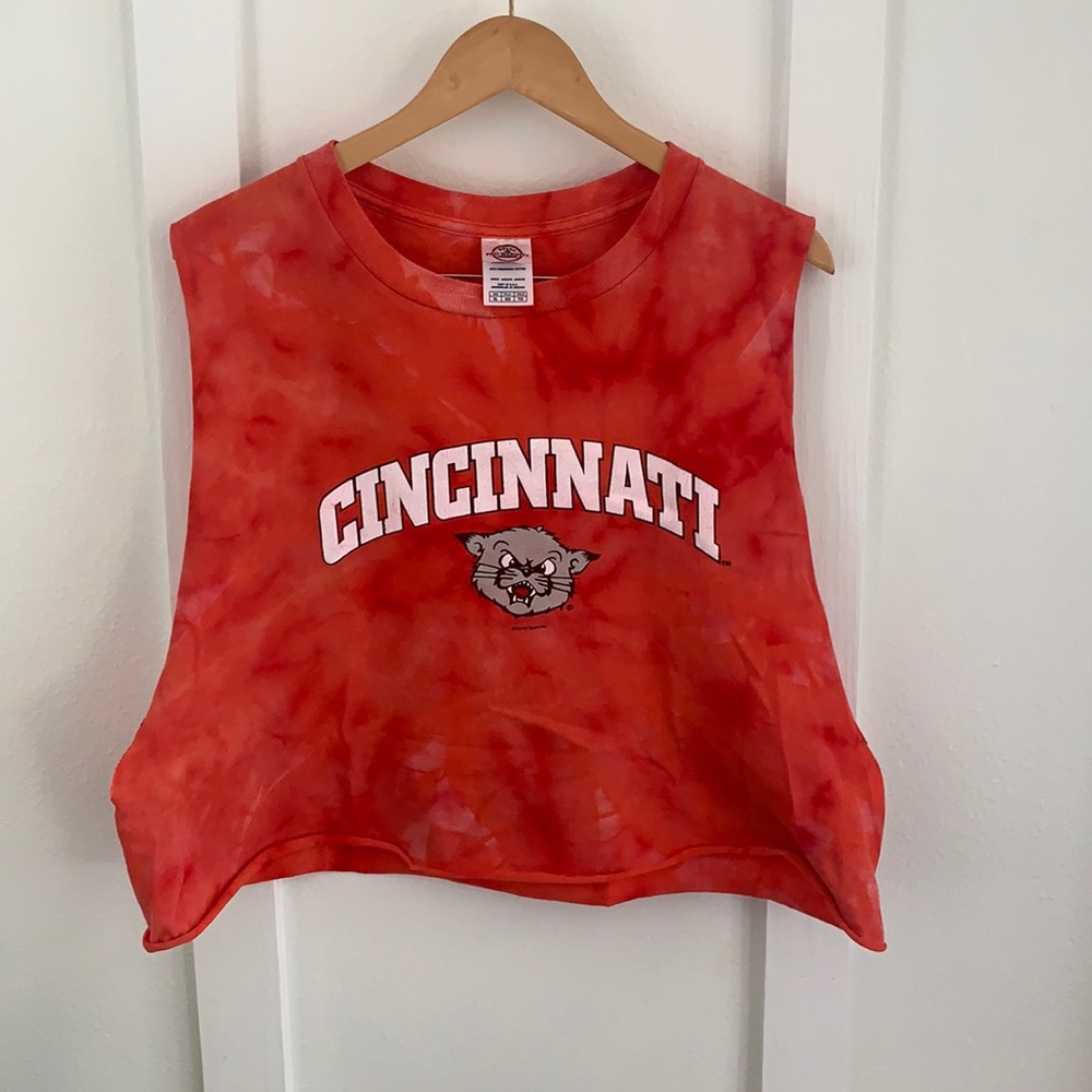 Red tie-dyed, “Cincinnati College” Tank top